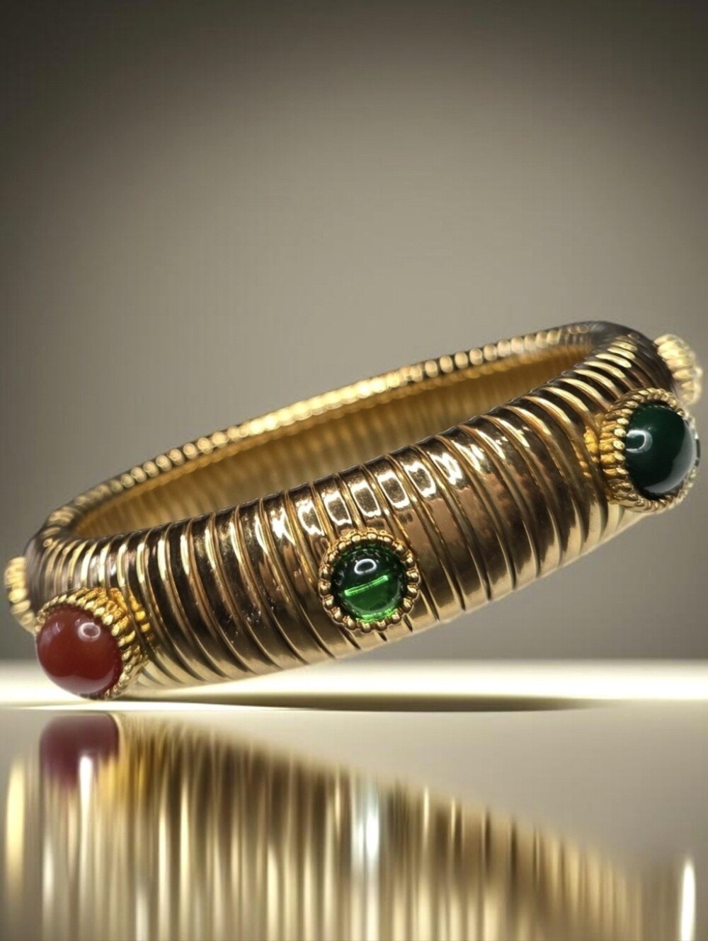 18k Gold Plated Chunky Jeweled Omega Tubogas Cobra 16mm Bangle Bracelet